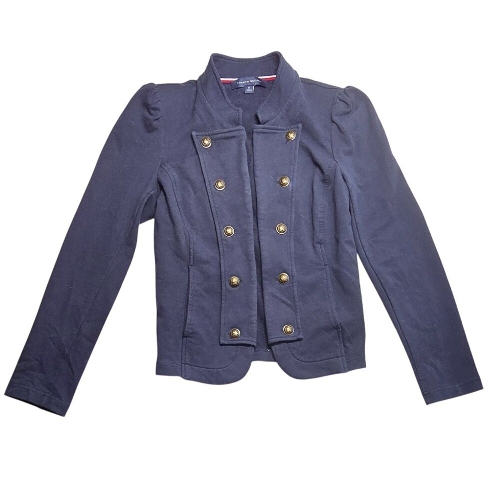 Tommy Hilfiger Womens Navy Blue Military Band Jacket Gold Crest Buttons Size M